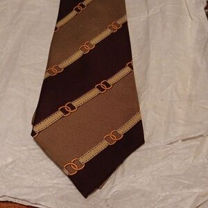 VINTAGE HERMES BROWN, TAN, GREY & GOLD LINK CHAIN SILK TIE